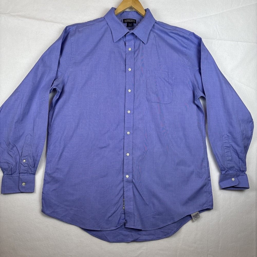 Lands' End Mens Tall Button Down 17.5x37 Blue W/tiny White Dot Pattern RN82830